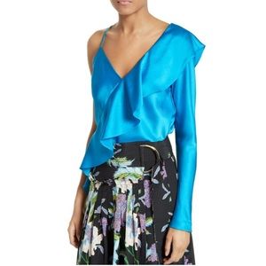 Diane Von Furstenberg Satin Asymmetric Ruffle Blouse